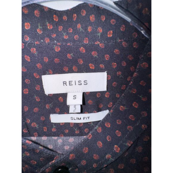 Reiss Black & Red Polka Dot Roses Slim Fit Long Sleeve Shirt Small Boho Goth Y2K - Picture 3 of 9